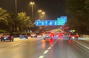 Vehicles drive near Riyadh's diplomatic quarter after drone strikes earlier this month that hit the US Embassy compound and were intercepted by Saudi air defences, according to the Defence Ministry